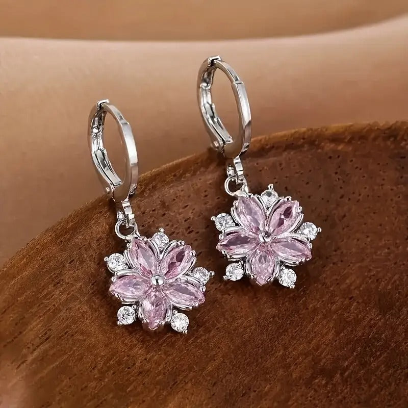 New Style Temperament Pink Flower Earrings Girls Christmas Gift Birthday Party Accessories