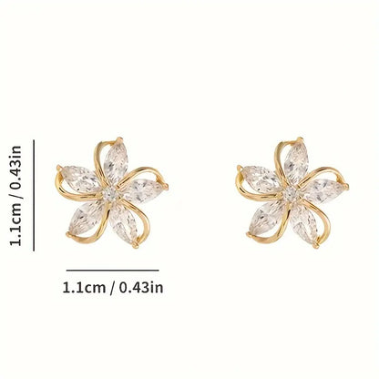 Zirconia Flower Stud Earrings Elegant Rose Golden Cubic and Inspired, Stainless Steel Posts, Ideal for Daily Wear