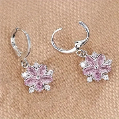 New Style Temperament Pink Flower Earrings Girls Christmas Gift Birthday Party Accessories