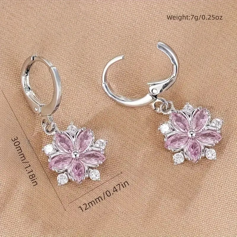 New Style Temperament Pink Flower Earrings Girls Christmas Gift Birthday Party Accessories