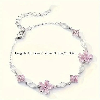 Pink Floral Pendant Necklace, Artificial Stone, Suitable For Women 15+, Perfect Gift For Casual & Holidays Wear