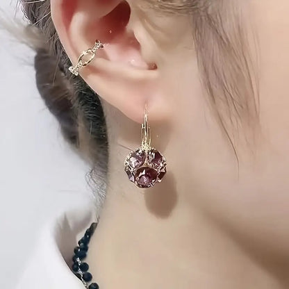 1 Pair Elegant Boho-Style Pink Rhinestone Dangle Earrings Zinc Alloy with Copper Post, Fashionable Daily