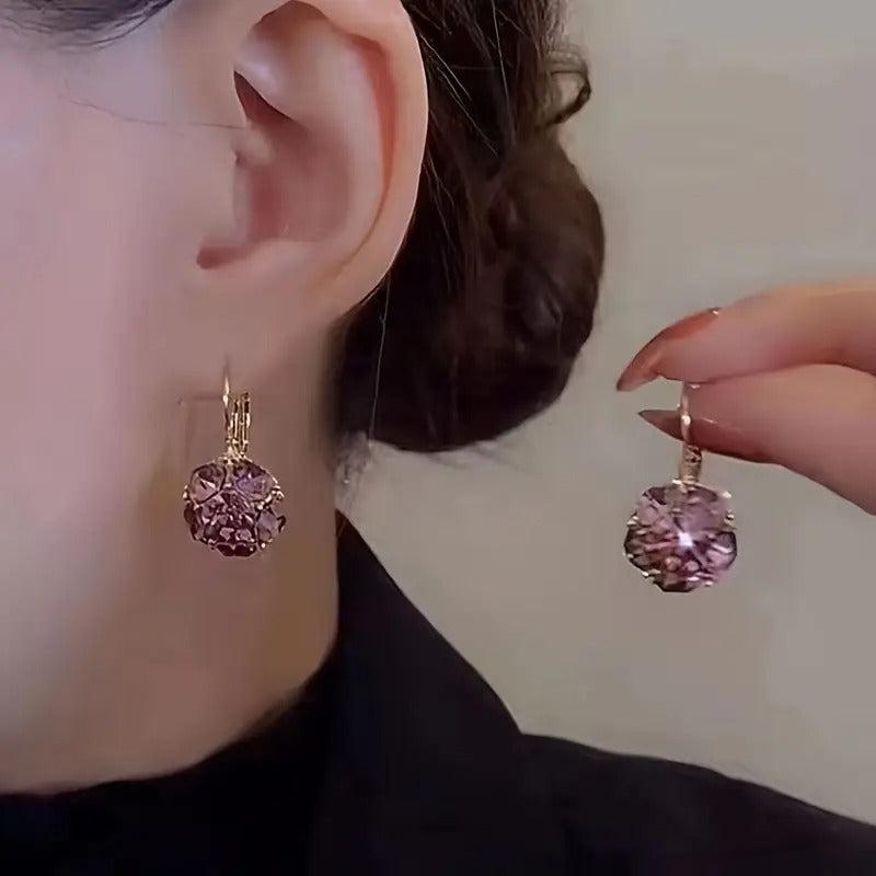 1 Pair Elegant Boho-Style Pink Rhinestone Dangle Earrings Zinc Alloy with Copper Post, Fashionable Daily