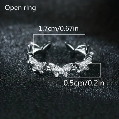 Butterfly Open Ring For Girls, Adjustable Sparkling Ring, Perfect For Daily Wear