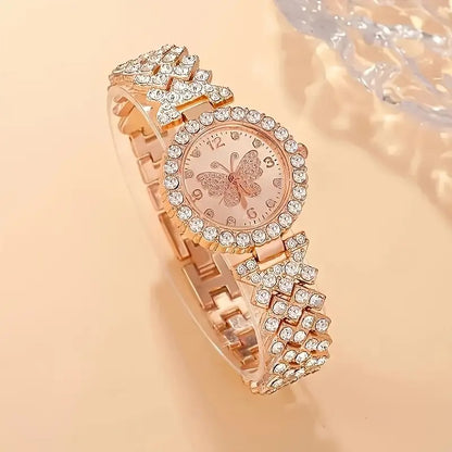 2pcs Elegant Butterfly Quartz Watch & Ladies Jewelry Set