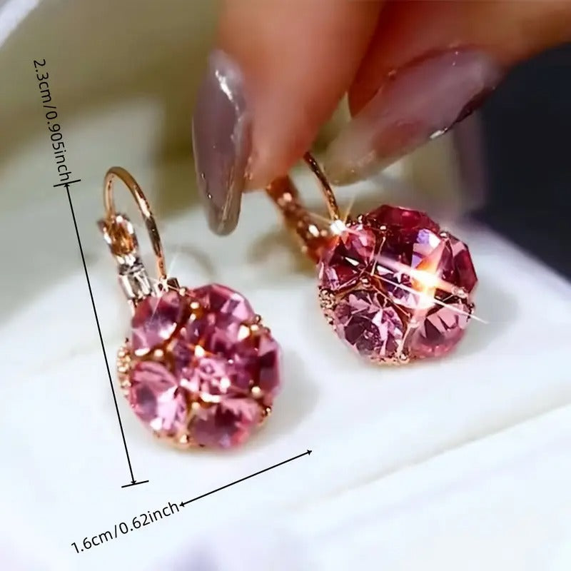 1 Pair Elegant Boho-Style Pink Rhinestone Dangle Earrings Zinc Alloy with Copper Post, Fashionable Daily