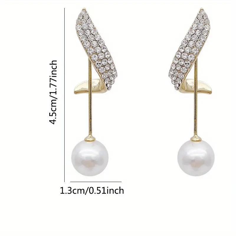 Elegant Golden-Tone Crystal & Pearl Dangle Earrings