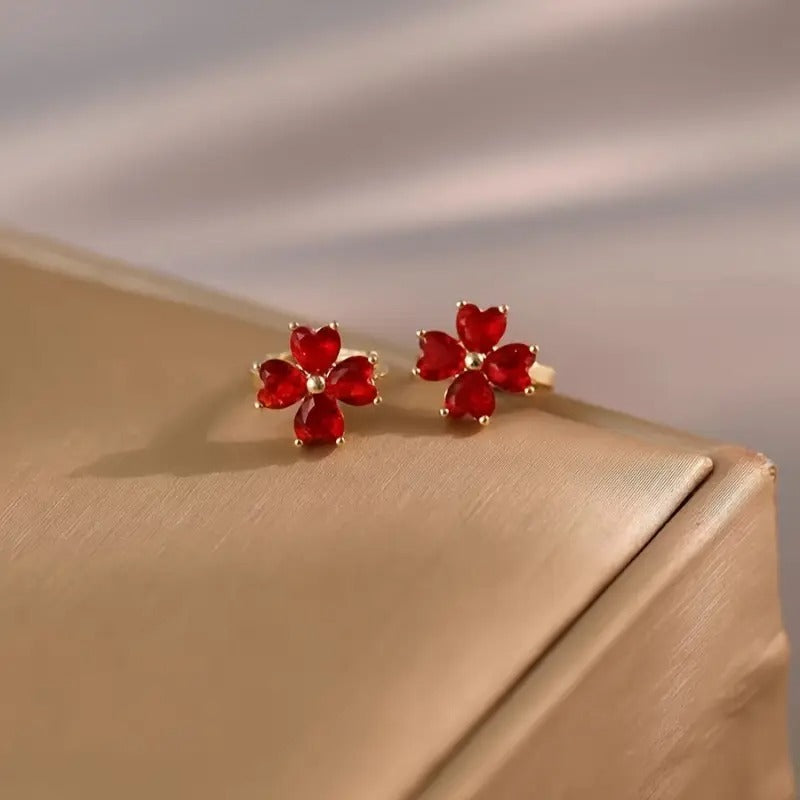 Vintage Elegant Red Flower Hoop Earrings