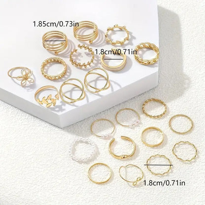 Vintage Elegant 66-Piece -Tone Fashion Ring Set with Imitation Pearls, Zinc Alloy, Geometric Cut-Out Design for Women and Girls - No Plating, for Daily and Party Wear All Season Compatible