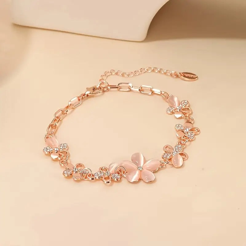 Floral Rhinestone Women's Bracelet, Adjustable Sweet Fresh Style Flower Charm Jewelry, Ladies' Fashion Accessory