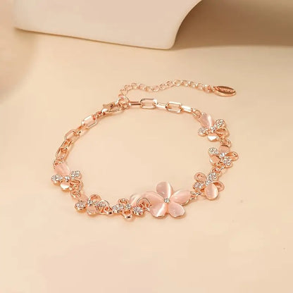 Floral Rhinestone Women's Bracelet, Adjustable Sweet Fresh Style Flower Charm Jewelry, Ladies' Fashion Accessory