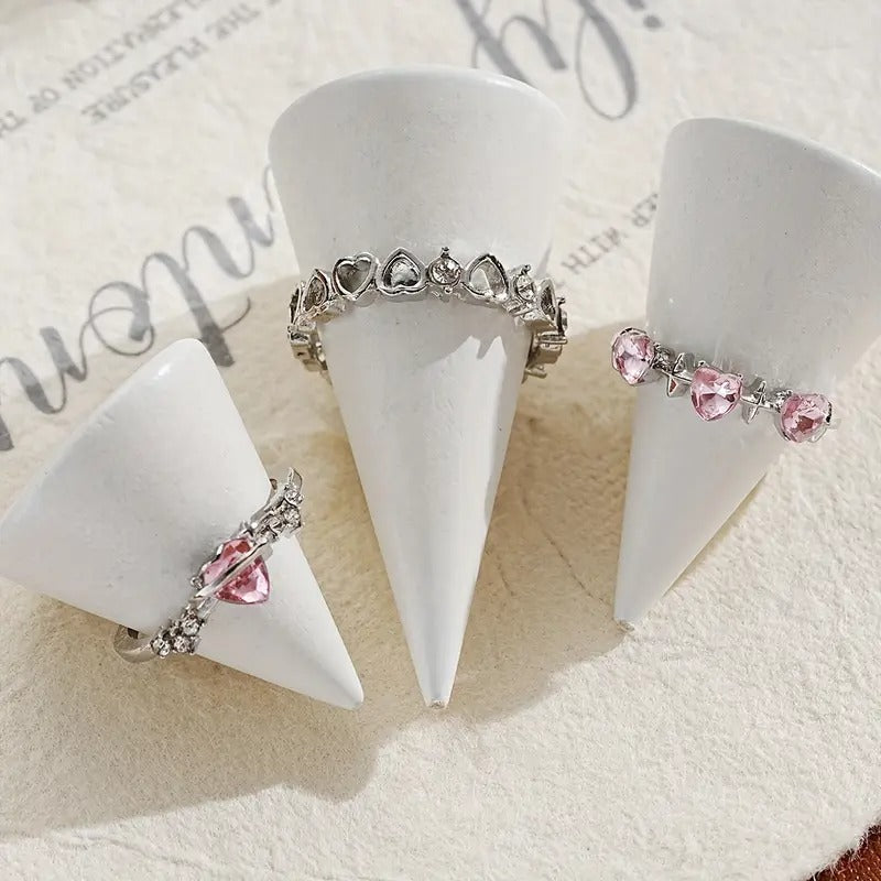 3 PCS Zirconia Sweet Cool Girl Style Love Imitation Ring