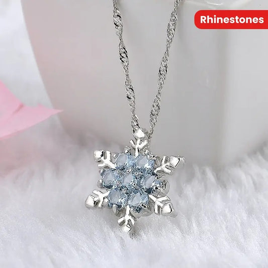 Romantic Unique Elegant Blue Crystal Snowflake Flower Pendant Necklace Jewelry