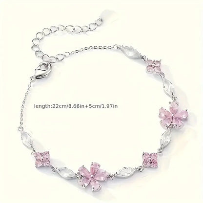 Pink Floral Pendant Necklace, Artificial Stone, Suitable For Women 15+, Perfect Gift For Casual & Holidays Wear