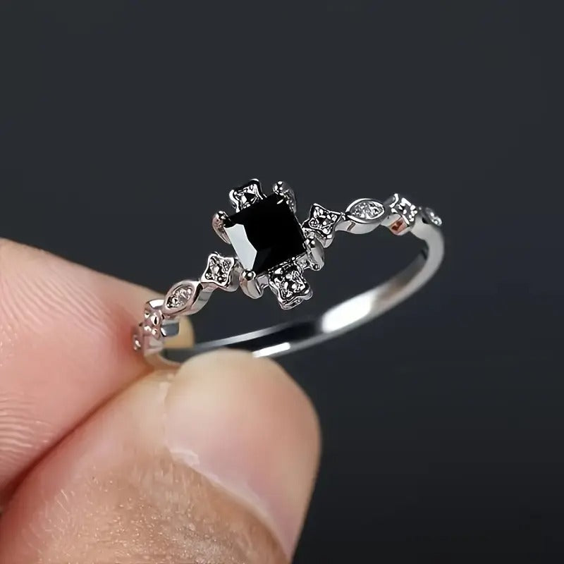 Black Square Cubic Zirconia Ring