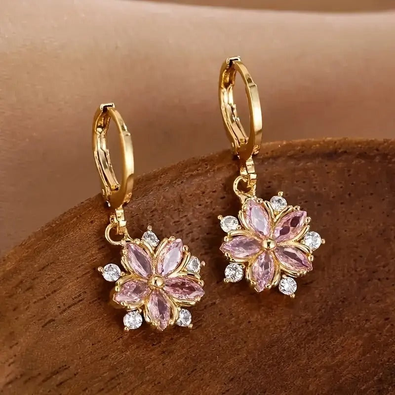 New Style Temperament Pink Flower Earrings Girls Christmas Gift Birthday Party Accessories