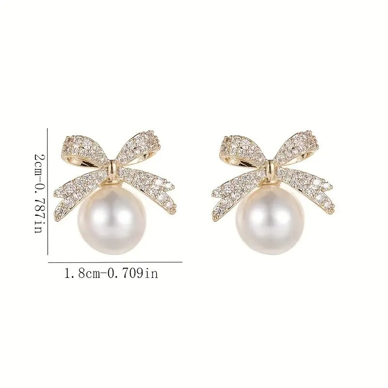 2-Pack Vintage Sexy Style Zinc Alloy Earrings with Imitation Pearl and Bowknot Design, Daily & Vacation Wear, All-Season Compatible