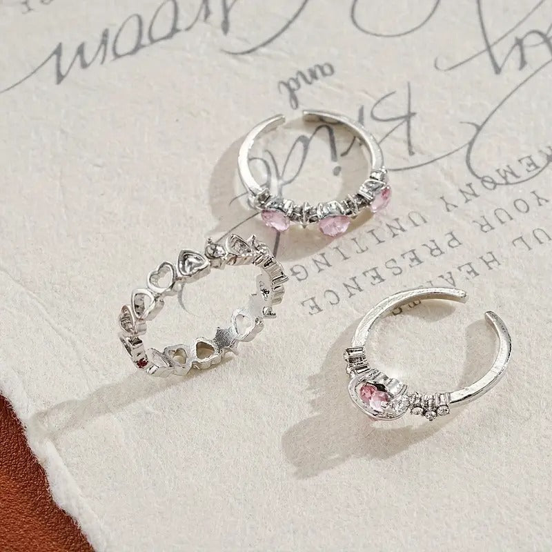 3 PCS Zirconia Sweet Cool Girl Style Love Imitation Ring