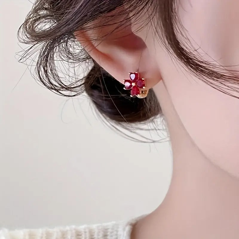 Vintage Elegant Red Flower Hoop Earrings