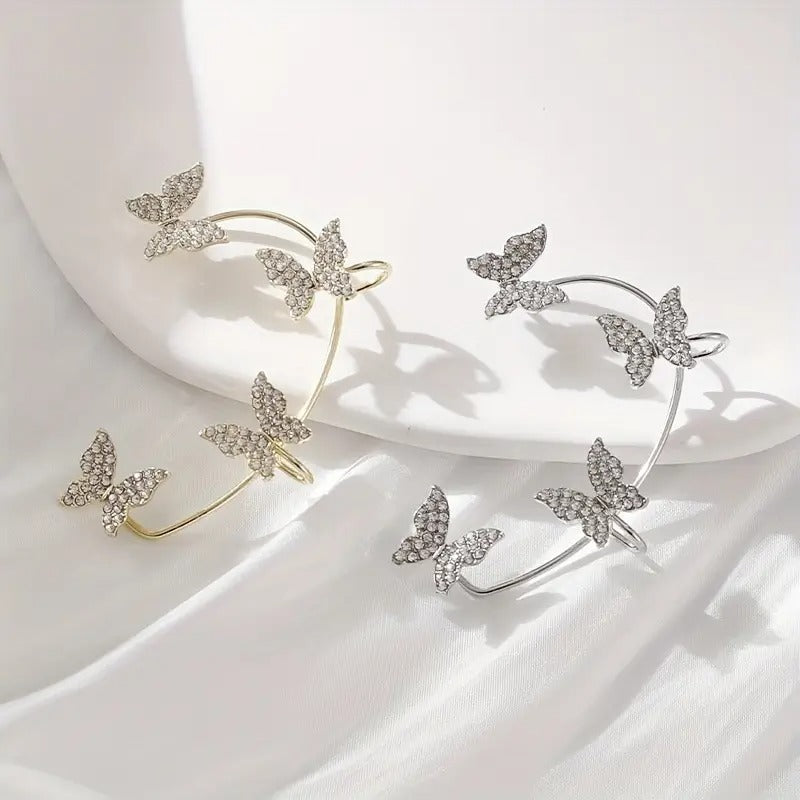 Butterfly Hanging Ear Cuff Non Pierced Clip On Earrings Jewelry For Women Girls