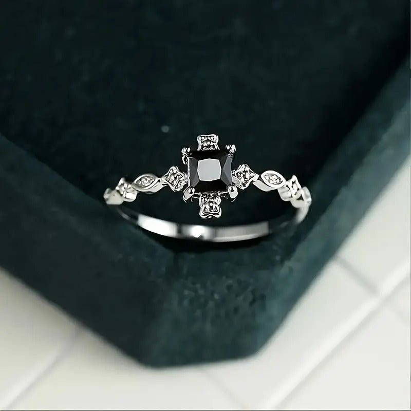 Black Square Cubic Zirconia Ring