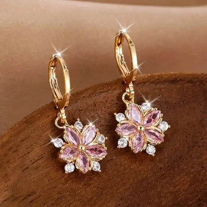 New Style Temperament Pink Flower Earrings Girls Christmas Gift Birthday Party Accessories