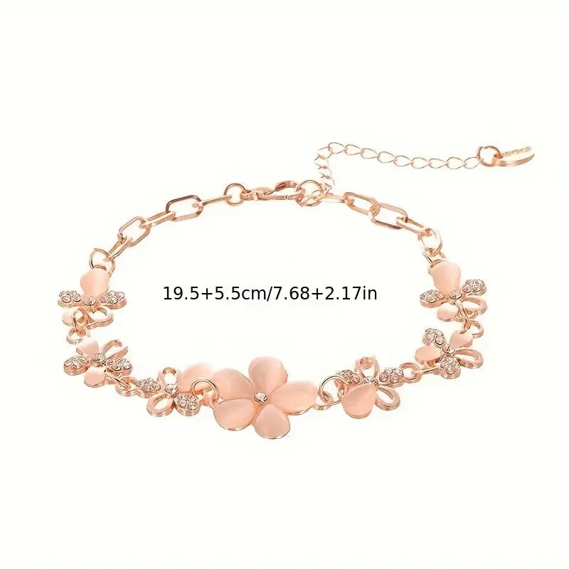 Floral Rhinestone Women's Bracelet, Adjustable Sweet Fresh Style Flower Charm Jewelry, Ladies' Fashion Accessory