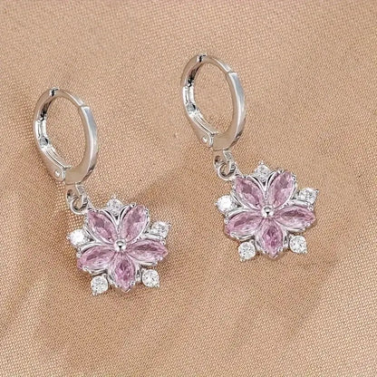 New Style Temperament Pink Flower Earrings Girls Christmas Gift Birthday Party Accessories