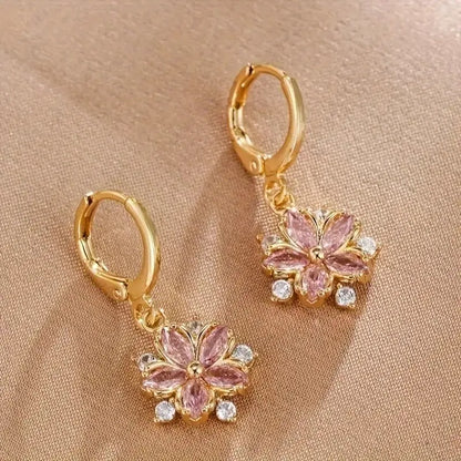 New Style Temperament Pink Flower Earrings Girls Christmas Gift Birthday Party Accessories