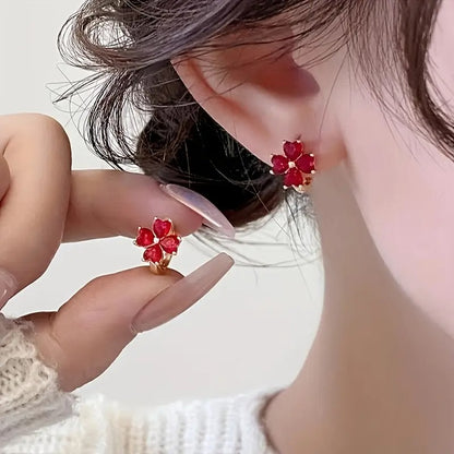 Vintage Elegant Red Flower Hoop Earrings