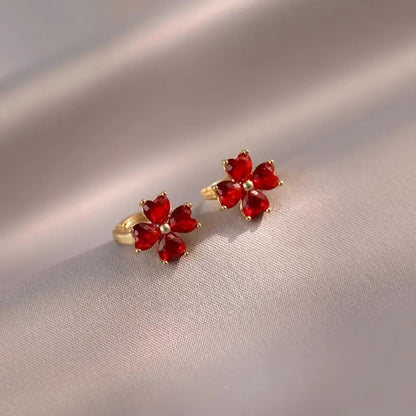 Vintage Elegant Red Flower Hoop Earrings