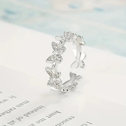 Butterfly Open Ring For Girls, Adjustable Sparkling Ring, Perfect For Daily Wear