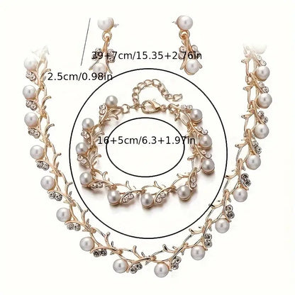 Elegant 14K Gold Plated Zinc Alloy Jewelry Set with Imitation Pearls - Sophisticated Necklace and Earrings for Women, Age 14+ - Timeless Fashion Ensemble